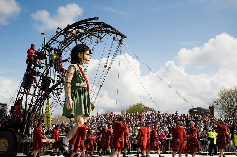 Giants roam the streets of Liverpool.