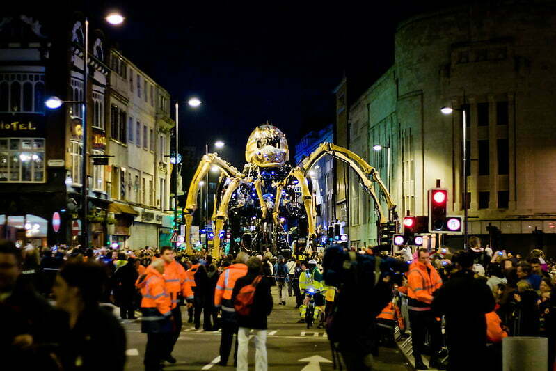 Photo By: Pete Carr Day turns to night and La Princess is looking like something from a science fiction movie, complete with special effects. She is heading down this street back to the building where she was first found to sleep. (Pete Carr)