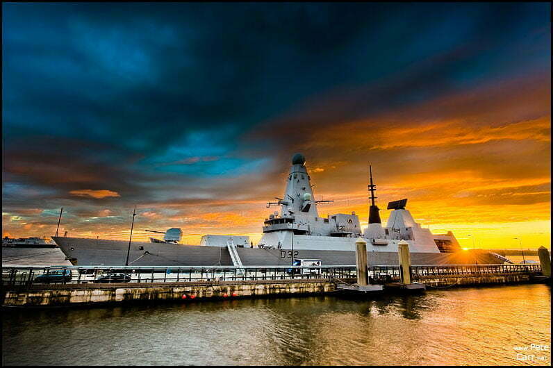 HMS Daring at sunset