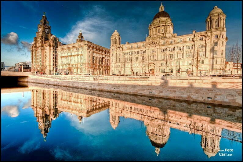Liverpool\'s 3 Graces reflected in the new canal