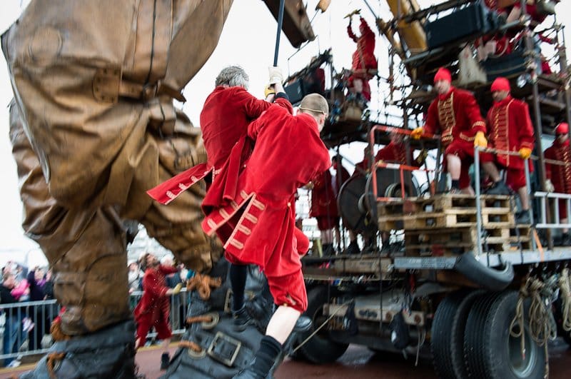 Giants roam the streets of Liverpool.