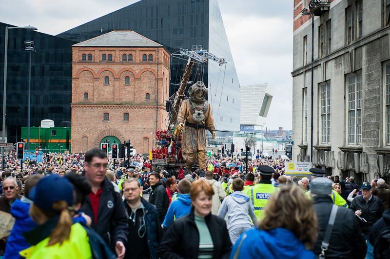 Giants roam the streets of Liverpool.