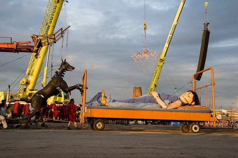 Giants roam the streets of Liverpool.